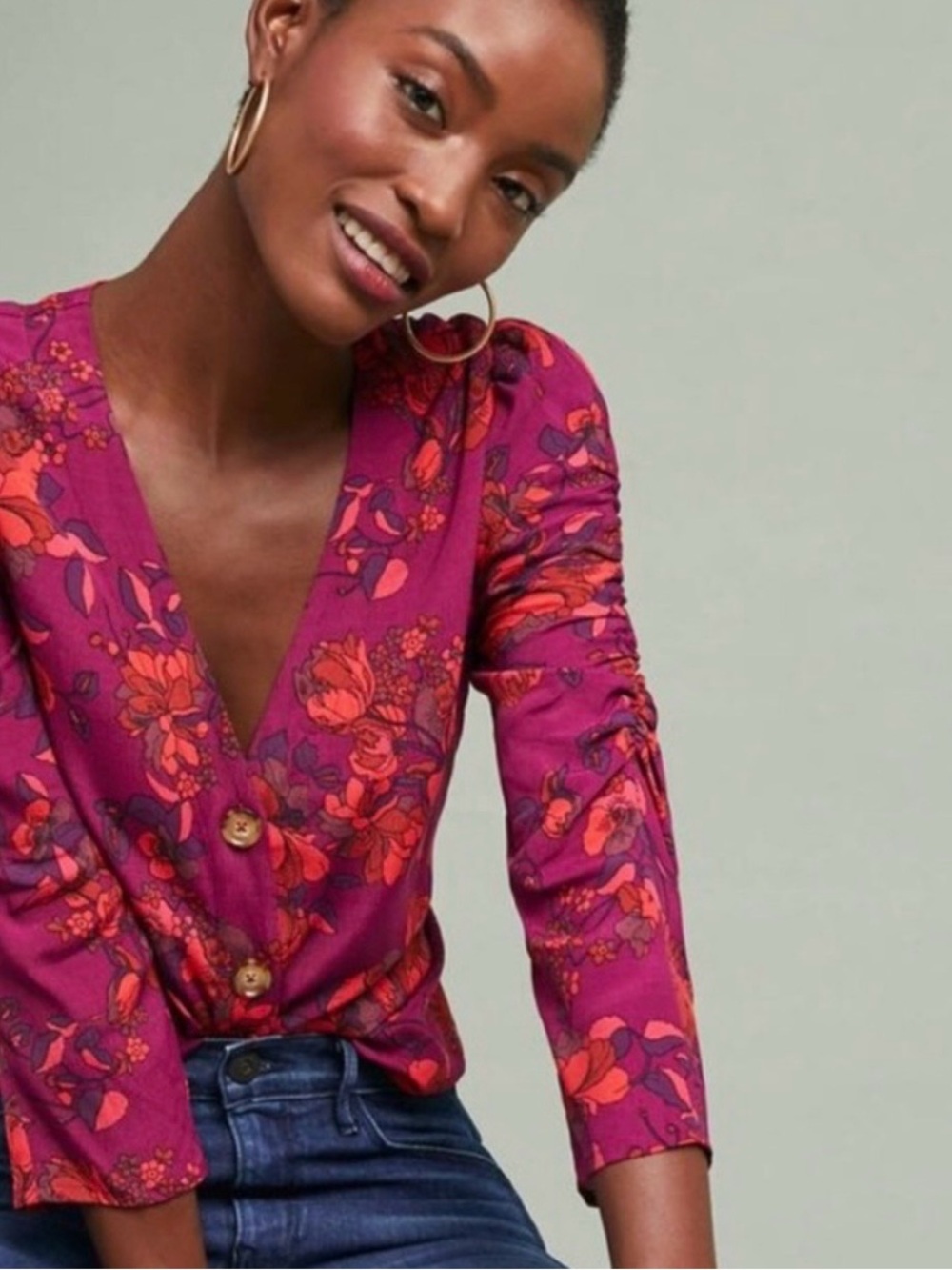 Gorgeous Floral V-Neck Button-Front Maeve by Anthropologie Top